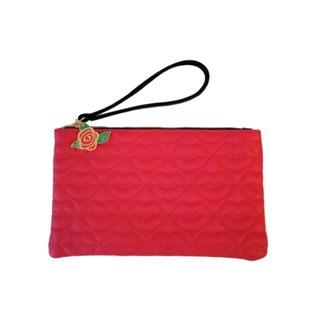 Betsey Johnson Red Quilted Lips clutch/wristlet